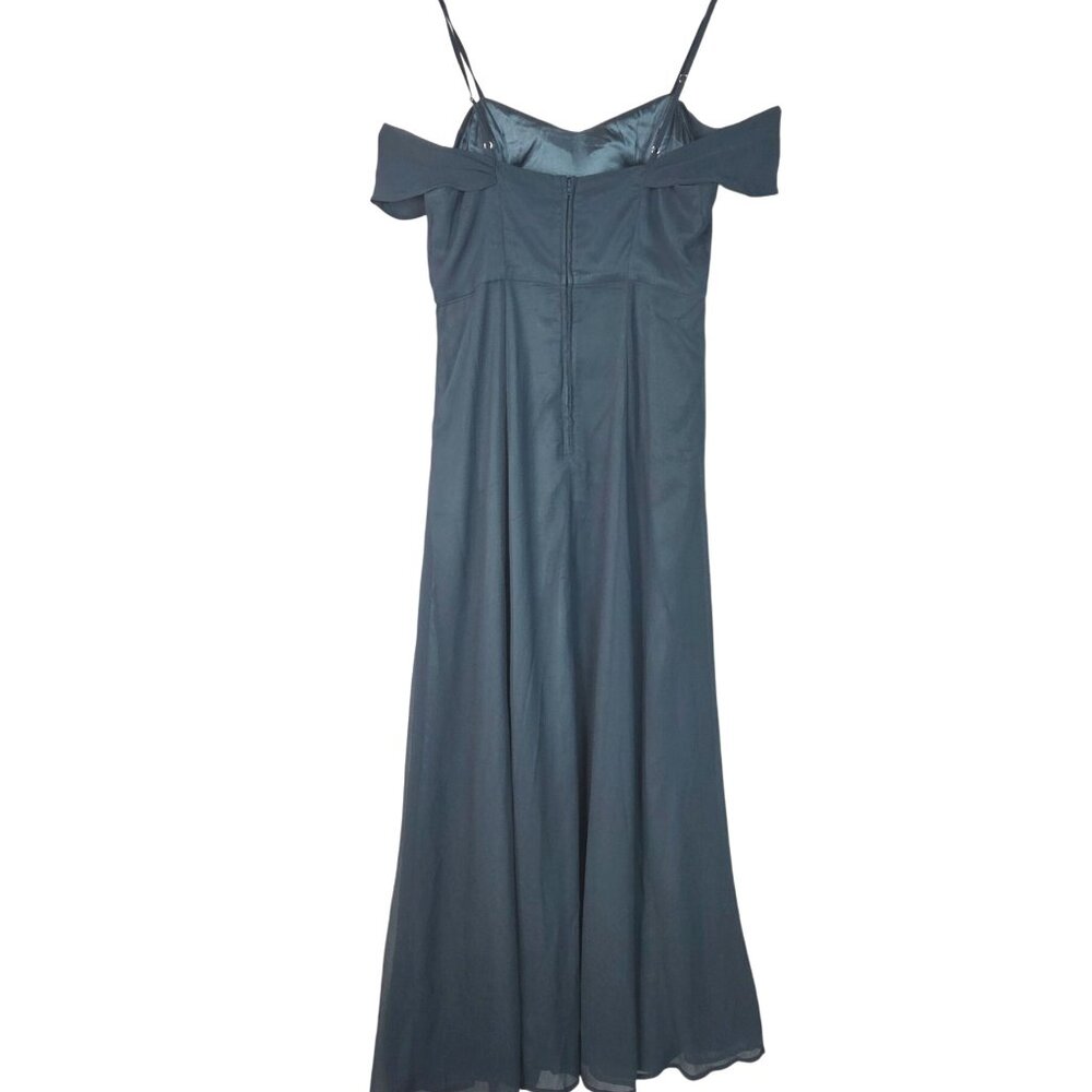 ModCloth Resounding Wow Slate Blue Off Shoulder Bridesmaid Maxi Dress Size 14 - Picture 3 of 10